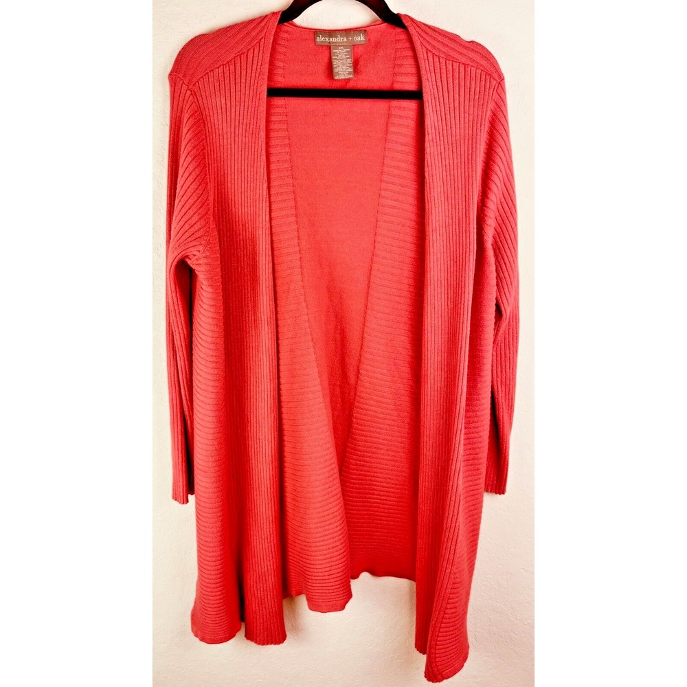 Alexandra + Oak Clay Pink‎ Open Front Ribbed Cardigan Sweater XXL Soft Knit